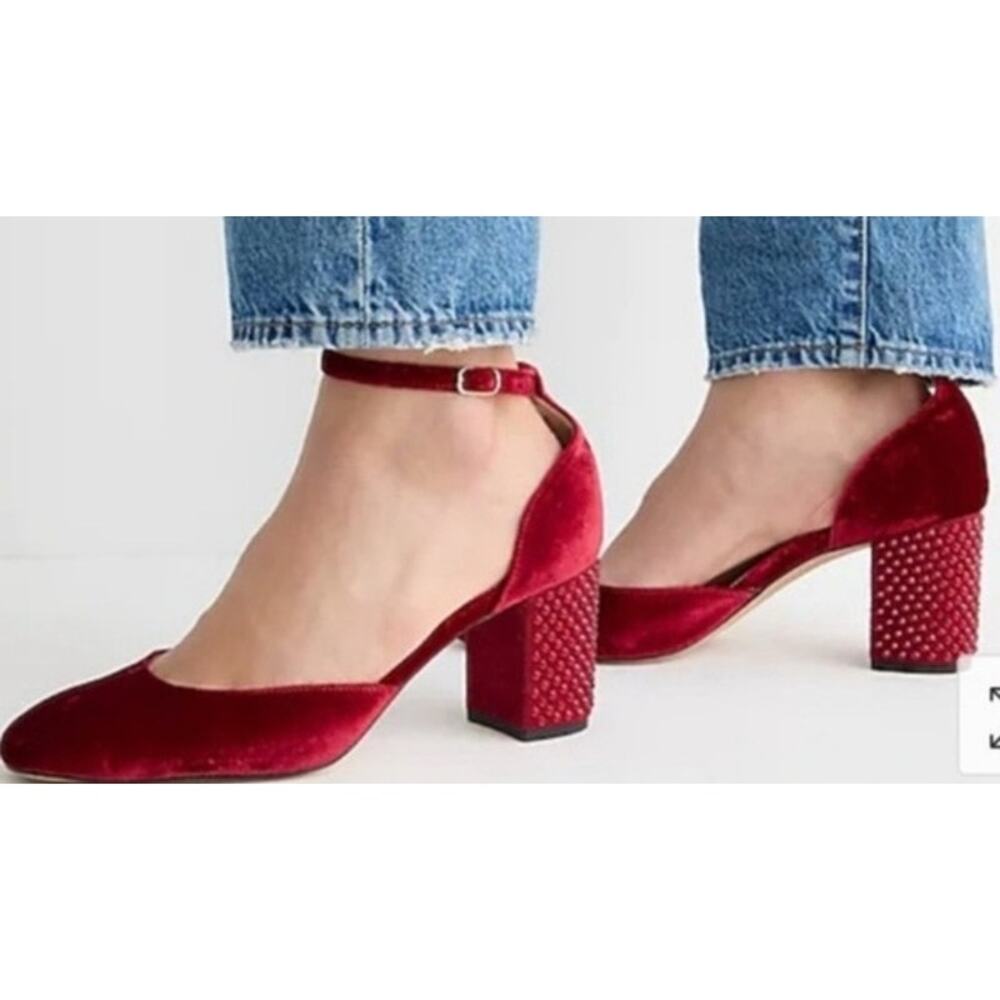 J crew Maisie Studded Red Velvet Heel Womens 11 Glam Holiday Twee Vamp
